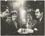 Caffe Cino. Al Carmines, Irene Fornes, Harry Koutoukas, and Larry Kornfield sitting around a table before performance of "The White Whore and the Bit Player," by Tom Eyen.