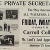 Poster for the Carroll College stage production The Private Secretary starring Alfred Lunt.