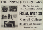 Poster for the Carroll College stage production The Private Secretary starring Alfred Lunt.