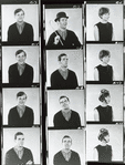 Contact sheet from Cambridge Circus with stand alone portraits of David Hatch, John Cleese, and Jean Hart.