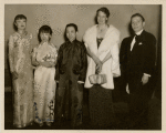 Mai-Mai Sze, Mrs. Hsiung, Dr. H.T. Hsiung, Mrs. Franklin D. Roosevelt, and Morris Gest backstage at performance of the stage production Lady Precious Stream. 
