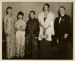 Mai-Mai Sze, Mrs. Hsiung, Dr. S. I. Hsiung, Mrs. Franklin D. Roosevelt, and Morris Gest backstage during a performance of the stage production Lady Precious Stream