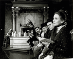 From right to left: Trish Van Devere, Bob Dishy, Jack Gilford, Hector Elizondo, and other cast members in the stage production Sly Fox.