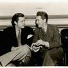 Orson Welles and Burgess Meredith in discussion with script during the Mercury Theatre stage production Five Kings