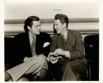 Orson Welles and Burgess Meredith in discussion with script during the Mercury Theatre stage production Five Kings