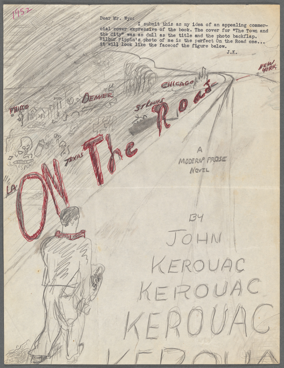 Jack Kerouac's proposed front cover design for a paperback edition of On the Road.