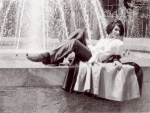 Sylvia Rivera in front of fountain
