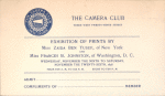 Admission ticket to The Camera Club exhibition of prints