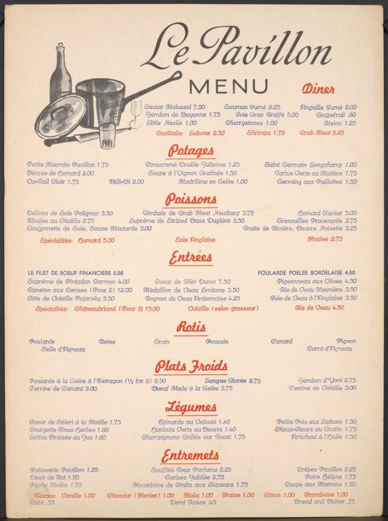 Le Pavillon Menu NYPL Digital Collections