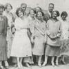 Guests at breakfast party for Langston Hughes hosted by Regina Anderson (Andrews) and Ethel Ray at 580 St. Nicholas Avenue, Harlem, May 1925. Back row, left to right: Ethel Ray (Nance), Langston Hughes, Helen Lanning,Pearl Fisher, Rudolf Fisher, Luella Tucker, Clarissa Scott, Hubert Delany. Front row, left to right: Regina Anderson (Andrews), Esther Popel, Jessie Fauser, Marie Johnson and E. Franklin Frazier.