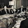 Dinner party for Robert C. Weaver at the Waldorf Astoria Hotel, New York City, 1961. Seated left to right in background: Colonel Campbell C. Johnson, Dr. Ralph J. Bunche, Weaver, Judge William H. Hastie and Roy Wilkins.