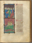 Two miniatures, with text, initials, linefillers