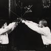 Unidentified actor and William Hurt in the stage production Hamlet.