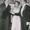 Basil Rathbone, Jarmila Novotná, and unidentified actor in the stage production Sherlock Holmes