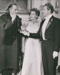 Basil Rathbone, Jarmila Novotná, and unidentified actor in the stage production Sherlock Holmes