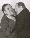 Publicity photo of Thomas Gomez and Basil Rathbone in the stage production Sherlock Holmes