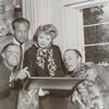 Producer Bill Doll, director Reginald Denham, playwright Ouida Rathbone, Basil Rathbone, and Rover during preparation for the stage production Sherlock Holmes