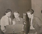 Orson Welles, Archibald MacLeish and William Robson performing the radio drama Air Raid.