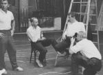 Arthur Laurents, Jerome Robbins and Leonard Bernstein being photographed during rehearsal for West Side Story.