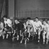 Jerome Robbins leading dancers (including Tony Mordente and George Chakiris) rehearsing "Cool" number for West Side Story.