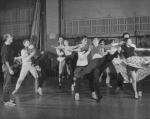 Jerome Robbins (at left) rehearsing cast for "Dance at the Gym" number in West Side Story.