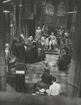 Maurice Evans (sitting on throne) and cast in the television production Richard II