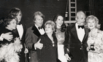 Ruth Mitchell, Stephen Sondheim, Hugh Wheeler, Florence Klotz, Patricia Elliott, Hal Prince, and Glynis Johns from A Little Night Music backstage at the Tony Awards