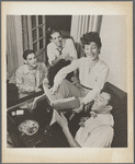 Leonard Bernstein, Jerome Robbins, Betty Comden, and Adolph Green in rehearsal for the stage production On the Town