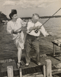 Gypsy Rose Lee and Lew Morrison fishing at Pewaukee Lake, Wisconsin