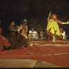 Lively costumes and dance dominates scene from Peter Brook's production "The Mahabharata" a 9 1/2-hour play based on the longest epic in world literature- a 100,000 stanza poem.