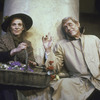 Actor Peter O'Toole as Henry Higgins and Actress Amanda Plummer as Eliza Doolittle posing in the play "Pygmalion."