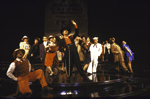 Actor Edward James Olmos (C) with cast in a scene from the Broadway play "Zoot Suit." (New York)