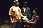 Actors (L-R) Curtis McClarin, Monte Russell and Willis Burks II in a scene from the New York Shakespeare Festival production of the play, "East Texas Hot Links" (New York)