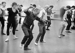 (Center L-R): Choreographers George Balanchine and Jerome Robbins leading rehearsal for NYC Ballet's "Pulcinella."