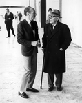 (L-R) Choreographer George Balanchine chatting with composer Igor Stravinsky outside New York State Theater.