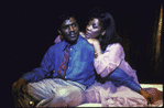 Scene with Actor Cleavant Derricks (L) and Actress Loretta Devine (R) leaning on his shoulder during Broadway show "Big Deal"