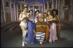 Actors (L-R) Lesley Durnin, Lori Ellen Mello, Renee Robertson, Mickey Rooney, Zoie Lam, Karen Byers & Victoria Dillard in a scene fr. the National revival tour of the Broadway musical "A Funny Thing Happened on the Way to the Forum." (New York)