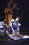 Actor Richard Muenz (C) w. cast in a scene fr. the revival of the Broadway musical "Camelot." (New York)