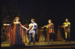 Actors (L-R) Christine Ebersole, William Parry, Andy McAvin & William James in a scene fr. the revival of the Broadway musical "Camelot." (New York)