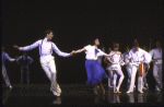 Actors (Front L-R) Dirk Lumbard, Dana Moore, Starr Danias and Alexander Filipov with cast in a scene from the revival of the Broadway musical "On Your Toes." (New York)