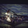 Actress Stephanie Mills (C) w. cast in tornado scene fr. the replacement cast of the Broadway musical "The Wiz." (New York)
