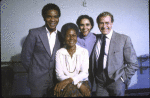 (L-R) Actors David Alan Grier, consultant Rachel Robinson and actors Lonette McKee (who portrays Mrs. Robinson in musical) and Darren McGavin (who left the show prior to opening) in a rehearsal shot from the Broadway musical "The First." (New York)