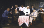 Actors (L-R) Sam Stoneburner, David Huddleston, George Wallace (rear), Bill Buell, Paul Forrest, Jack Hallett, Trey Wilson and Patricia Drylie in a scene from the Broadway musical "The First." (New York)
