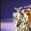 Actor Keith Carradine (C) with cast in a scene from the Broadway musical "The Will Rogers Follies." (New York)