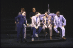 Actors (L-R) Kathryn McAteer (rear), Alan Brasington, William Parry, Dean Jones, Lenny Wolpe and Peter Walker in a scene from the Broadway musical "Into the Light." (New York)