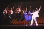 Actor Herbert Rawlings, Jr. (C) w. cast in a scene fr. the Bus & Truck Tour of the Broadway musical "Dreamgirls."