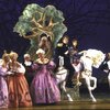 Actors (L-R) Susan Gordon-Clark, Danette Cuming, Don Crosby, Jo Ann Cunningham, Anne Rickenbacher (in tree), Chuck Wagner, Kathleen Rowe McAllen & Marcus Olson in a scene fr. the National Tour of the Broadway musical "Into the Woods."