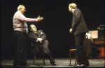 (L-R) Director John Houseman with actors David Schramm and Paul Walker in a rehearsal shot from the revival of the Broadway musical "The Cradle Will Rock." (New York)