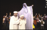 Actors (Front L-R) Topol, Marcia Lewis and Jeri Sager w. cast in a scene from the revival of the Broadway musical "Fiddler on the Roof." (Detroit)