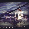 Actress Stephanie Mills (C) w. cast in tornado scene fr. the Broadway musical "The Wiz." (New York)